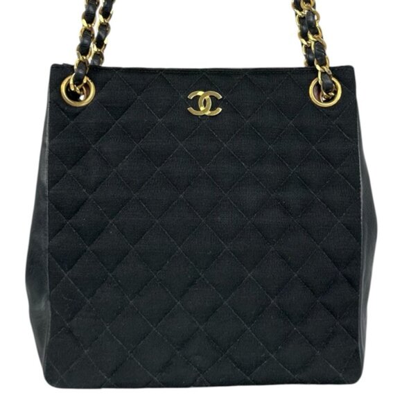 CHANEL CC JERSEY CHAIN SMALL TOTE BLK - Picture 1 of 5